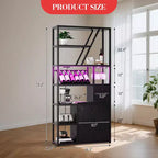 Meuble Bar à Vin, Meuble Bar à Café Haut, Meuble de Rangement pour Micro-ondes, Meuble Bar à Café de Ferme avec Range-bouteilles, Porte-verres