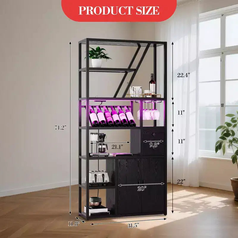 Meuble Bar à Vin, Meuble Bar à Café Haut, Meuble de Rangement pour Micro-ondes, Meuble Bar à Café de Ferme avec Range-bouteilles, Porte-verres