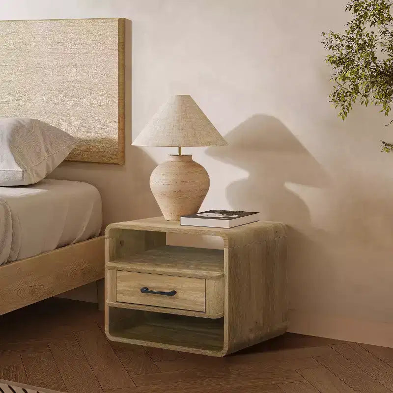 Table de chevet LuxenHome avec tiroir, 39,9 cm de haut, Chêne clair, Table d'appoint pour chambre à coucher, salon, marron