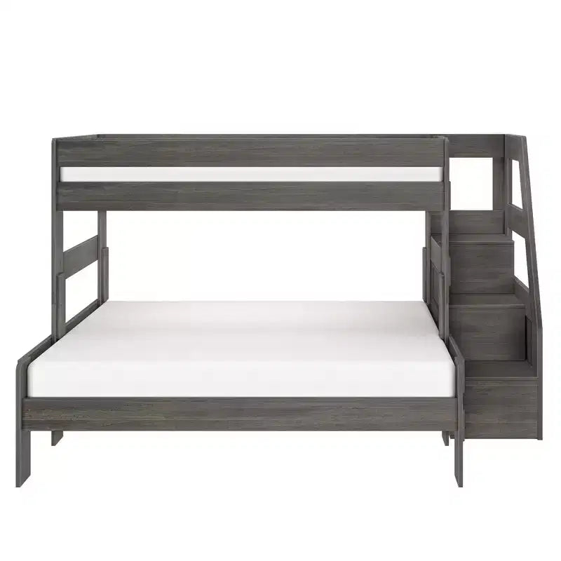 Lit superposé Max & Lily Modern Farmhouse double XL sur grand lit avec escalier