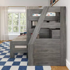 Lit superposé Max & Lily Modern Farmhouse double XL sur grand lit avec escalier