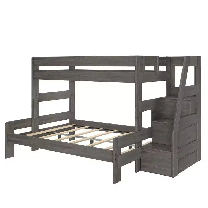 Lit superposé Max & Lily Modern Farmhouse double XL sur grand lit avec escalier