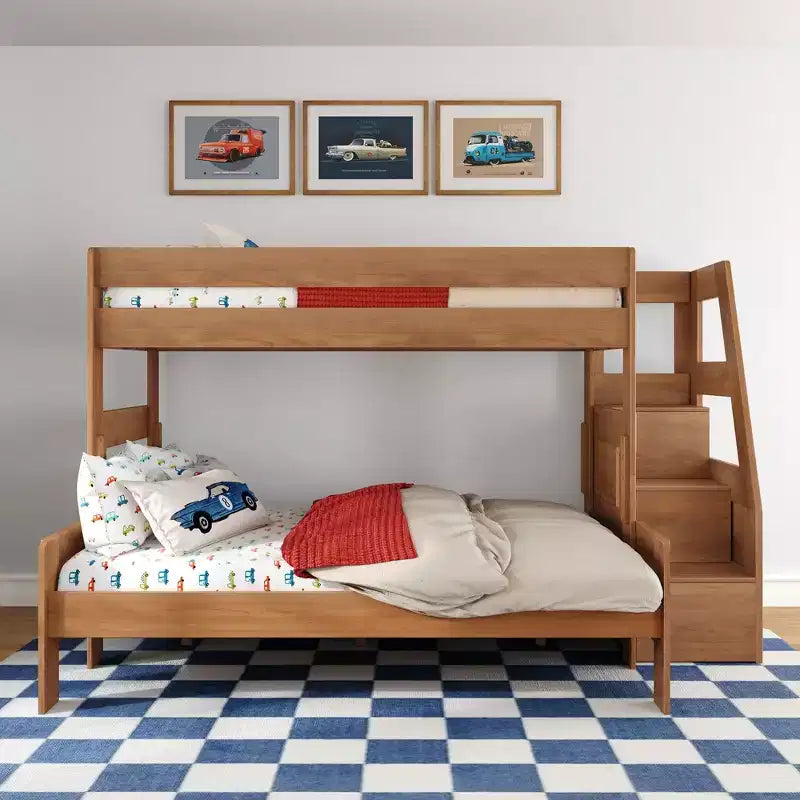 Lit superposé Max & Lily Modern Farmhouse double XL sur grand lit avec escalier