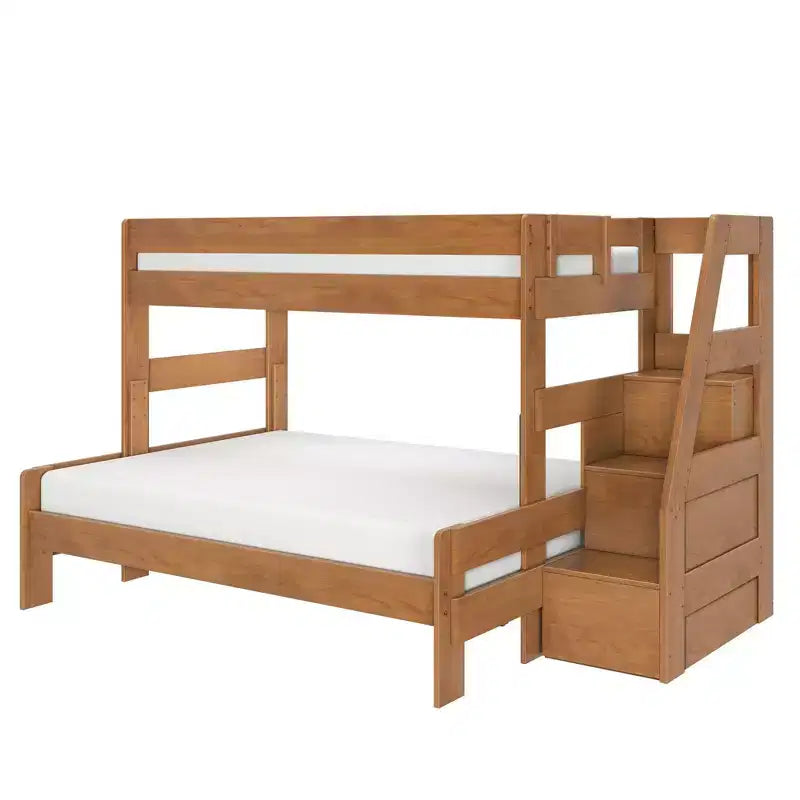 Lit superposé Max & Lily Modern Farmhouse double XL sur grand lit avec escalier