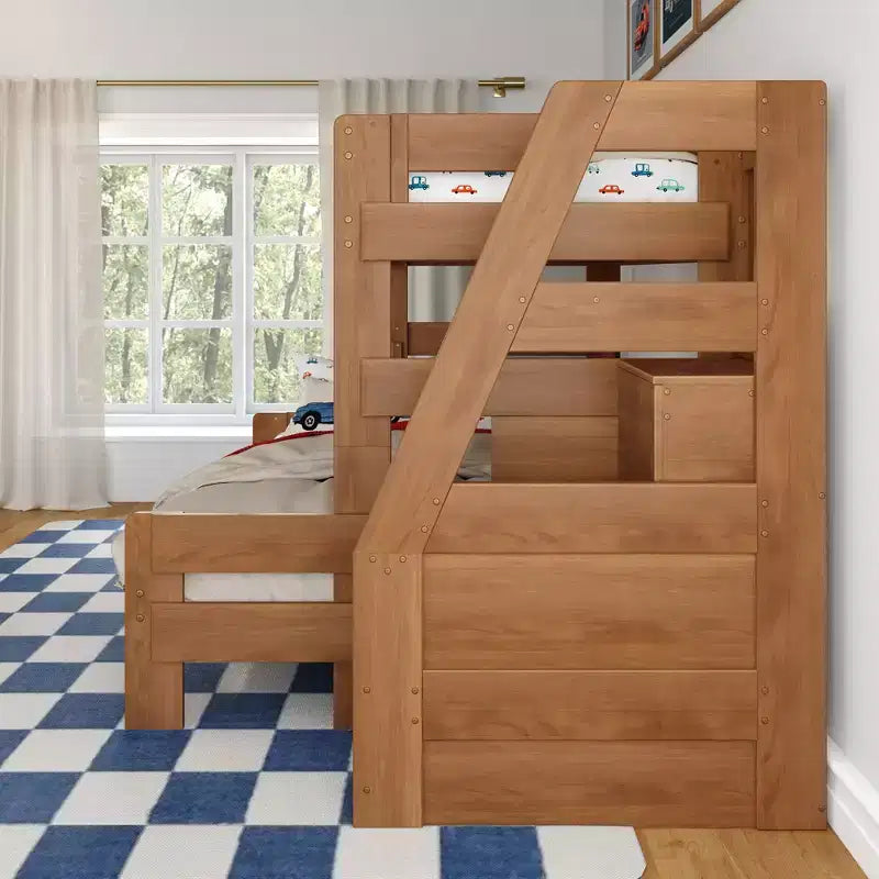 Lit superposé Max & Lily Modern Farmhouse double XL sur grand lit avec escalier