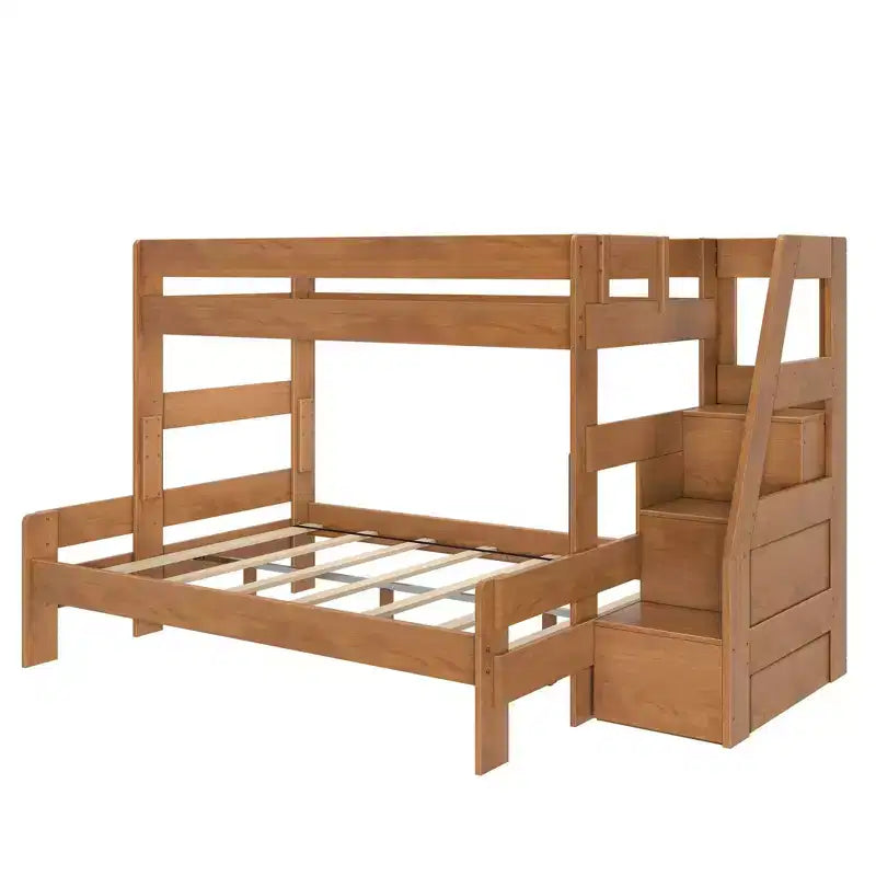 Lit superposé Max & Lily Modern Farmhouse double XL sur grand lit avec escalier