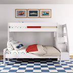 Lit superposé Max & Lily Modern Farmhouse double XL sur grand lit avec escalier