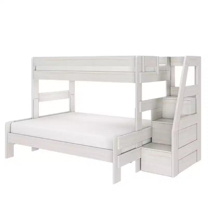 Lit superposé Max & Lily Modern Farmhouse double XL sur grand lit avec escalier