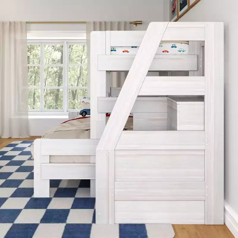 Lit superposé Max & Lily Modern Farmhouse double XL sur grand lit avec escalier