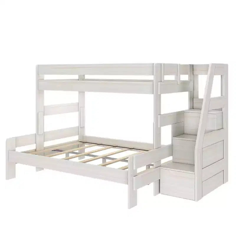 Lit superposé Max & Lily Modern Farmhouse double XL sur grand lit avec escalier