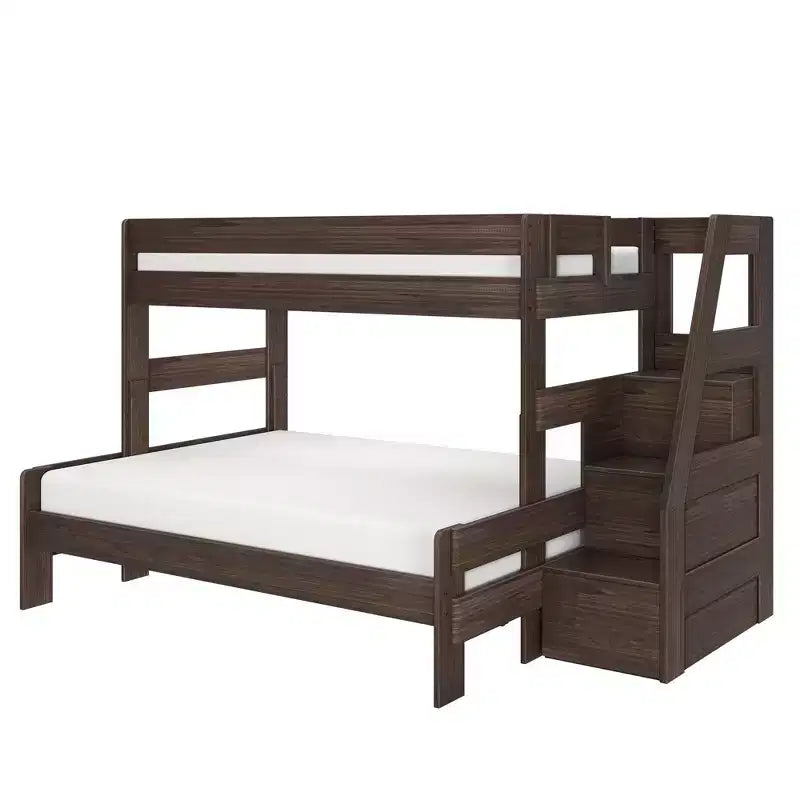 Lit superposé Max & Lily Modern Farmhouse double XL sur grand lit avec escalier