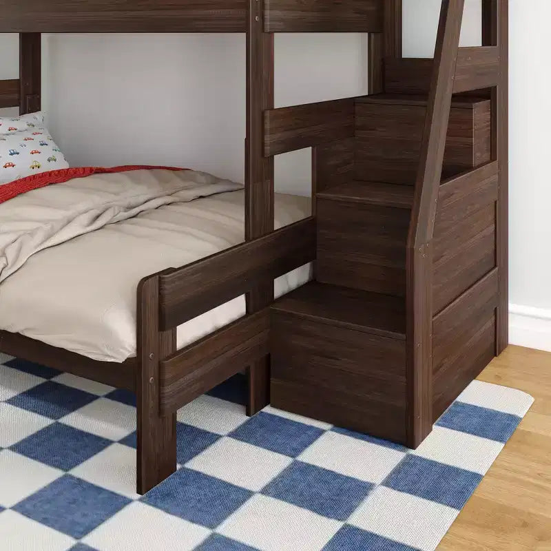 Lit superposé Max & Lily Modern Farmhouse double XL sur grand lit avec escalier