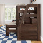 Lit superposé Max & Lily Modern Farmhouse double XL sur grand lit avec escalier