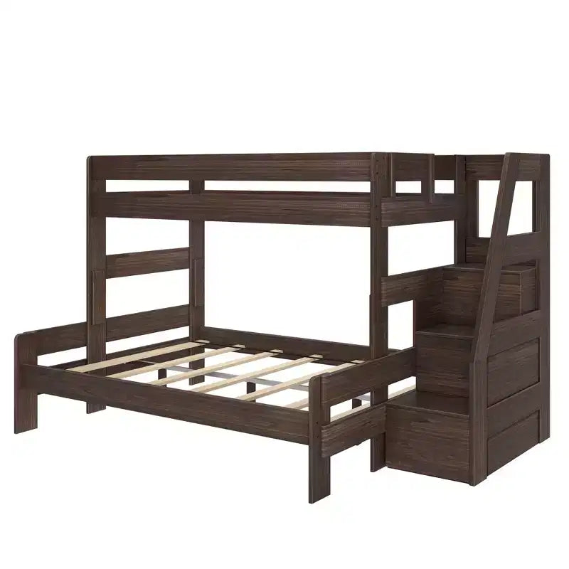Lit superposé Max & Lily Modern Farmhouse double XL sur grand lit avec escalier