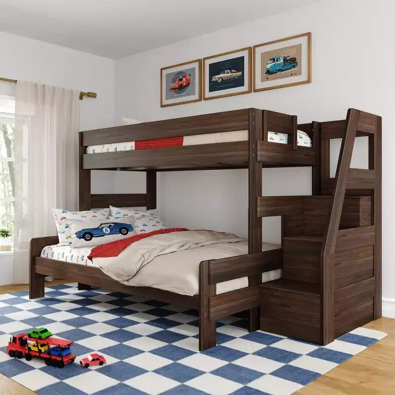 Max & Lily Modern Farmhouse Twin XL Over Queen Bunk Bed With Staircase