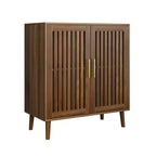 Homy Casa Meuble de Rangement Moderne à Lattes 2 Portes avec Construction en MDF et Panneaux de Particules, Buffet d'Appoint pour Salon et Entrée, Noyer