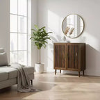 Homy Casa Meuble de Rangement Moderne à Lattes 2 Portes avec Construction en MDF et Panneaux de Particules, Buffet d'Appoint pour Salon et Entrée, Noyer