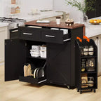 Îlot de cuisine Okak Farmhouse avec abattant, Desserte de cuisine avec étagères latérales amovibles et porte-serviettes, Desserte de cuisine pour la maison
