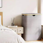 Panier à linge 2 compartiments avec 2 sacs amovibles, panier pliable 160L avec couvercle et poignées en bambou SpaceAid