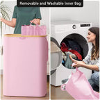 Panier à linge 2 compartiments avec 2 sacs amovibles, panier pliable 160L avec couvercle et poignées en bambou SpaceAid