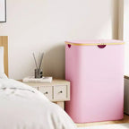 Panier à linge 2 compartiments avec 2 sacs amovibles, panier pliable 160L avec couvercle et poignées en bambou SpaceAid