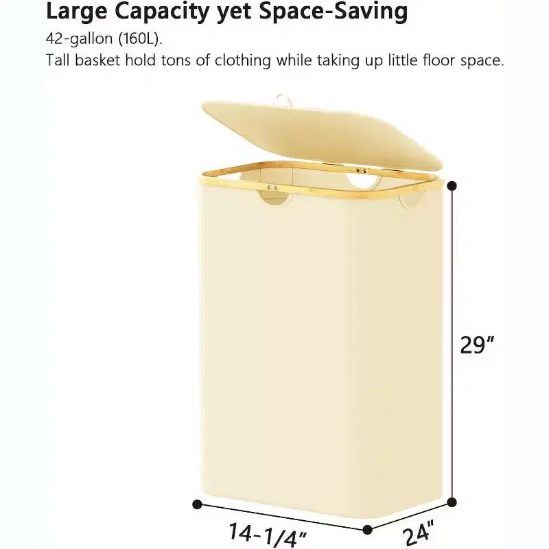 Panier à linge 2 compartiments avec 2 sacs amovibles, panier pliable 160L avec couvercle et poignées en bambou SpaceAid