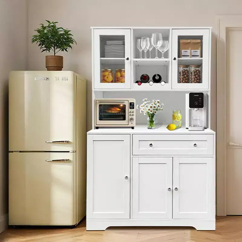 Armoire de cuisine haute de 172,7 cm, meuble moderne blanc avec portes, casiers à vin, étagères de porte, tiroirs de rangement pour salle à manger ou salon