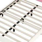 Lit princesse double/grand avec tête de lit couronne, cadre de lit plateforme en cuir PU rose pour chambre d'enfant