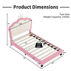 Lit princesse double/grand avec tête de lit couronne, cadre de lit plateforme en cuir PU rose pour chambre d'enfant