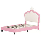 Lit princesse double/grand avec tête de lit couronne, cadre de lit plateforme en cuir PU rose pour chambre d'enfant
