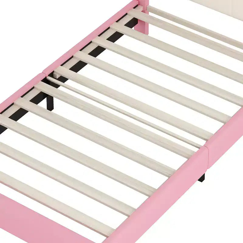 Lit princesse double/grand avec tête de lit couronne, cadre de lit plateforme en cuir PU rose pour chambre d'enfant