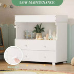 Table à langer en bois, commode à langer avec 2 tiroirs et étagères, station à langer multifonctionnelle pour chambre, chambre d'enfant, crèche