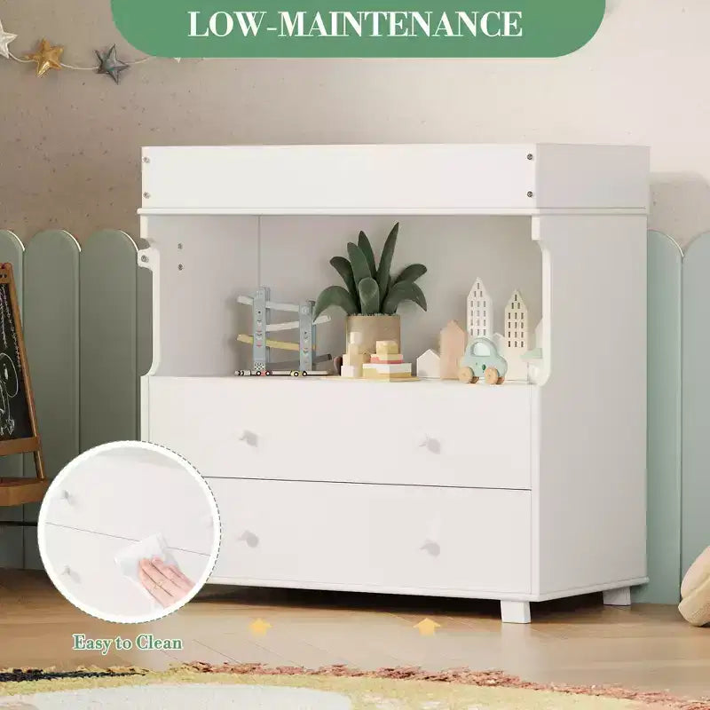 Table à langer en bois, commode à langer avec 2 tiroirs et étagères, station à langer multifonctionnelle pour chambre, chambre d'enfant, crèche