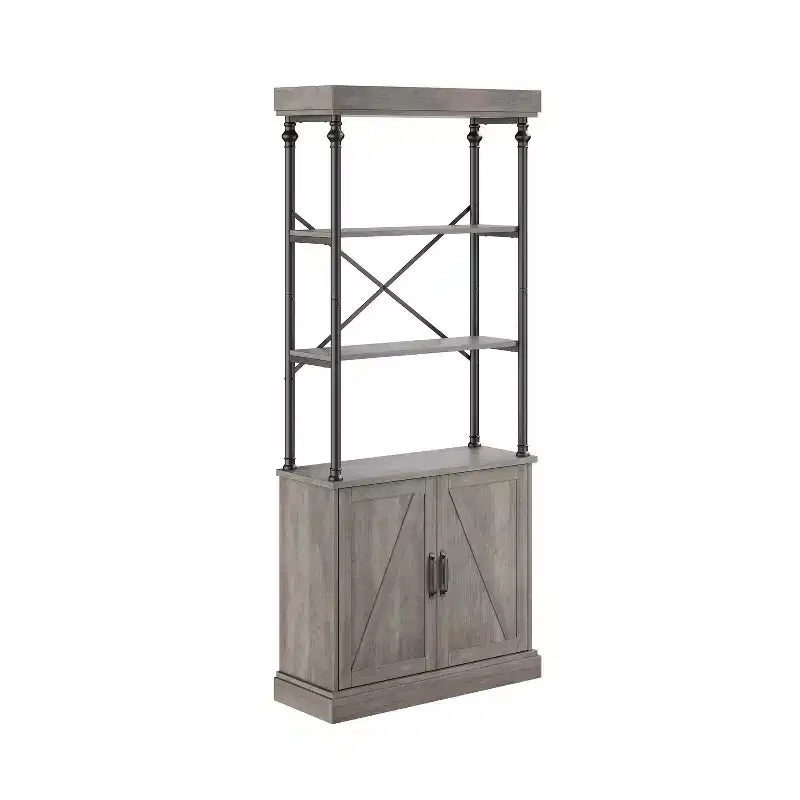 Bibliothèque de style industriel et rustique avec portes - Bibliothèque haute de 188 cm en bois et métal avec armoire de rangement pour salon, bureau à domicile, chambre à coucher, bibliothèque