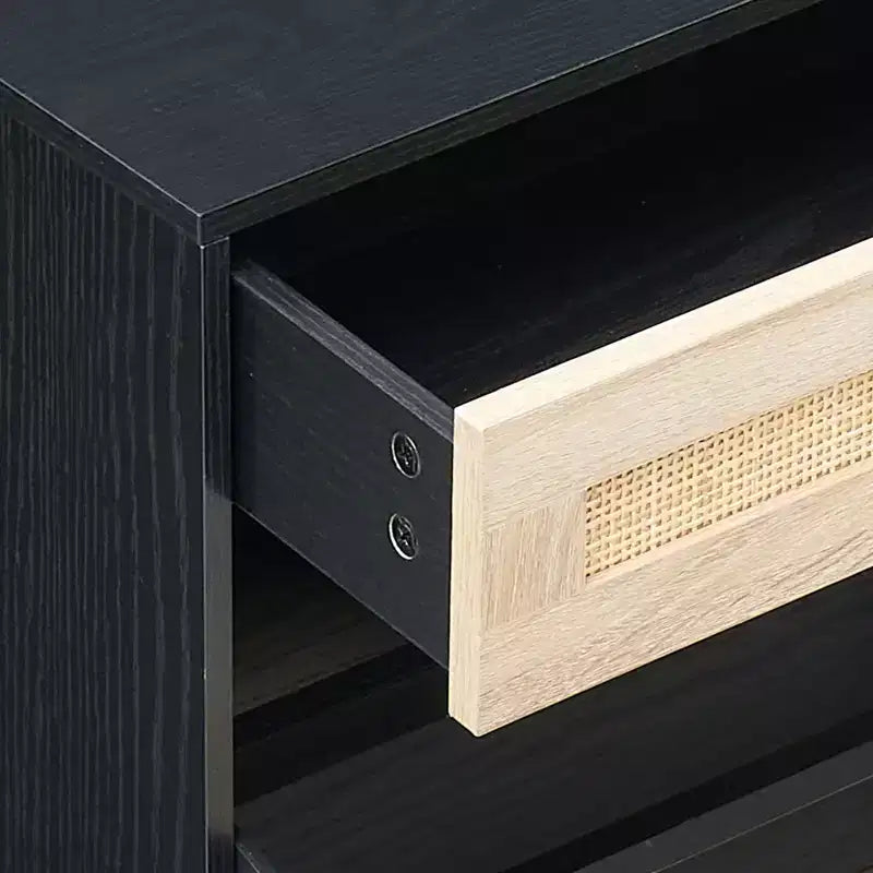 Meuble à chaussures avec étagère réglable et amovible à 3 positions, organiseur de chaussures autoportant moderne, range-chaussures à 2 portes abattantes avec tiroir, noir+chêne