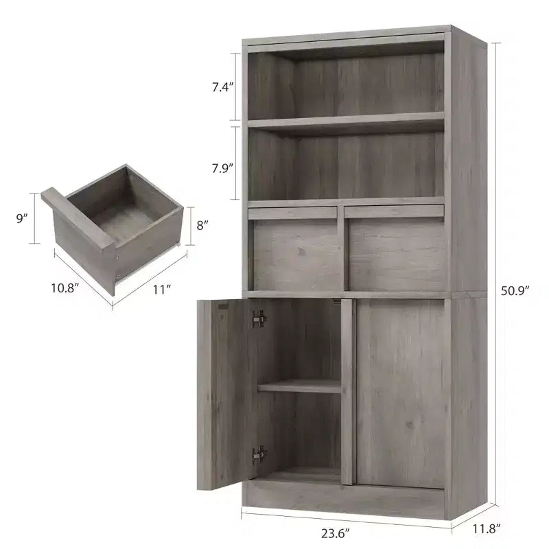 Meuble haut de salle de bain, meuble de rangement au sol avec portes et 2 tiroirs, meuble de rangement de salle de bain autonome de 130 cm de hauteur pour salle de bain, salon, cuisine