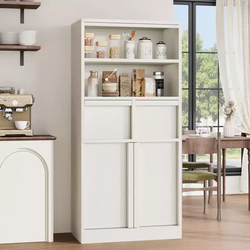 Meuble haut de salle de bain, meuble de rangement au sol avec portes et 2 tiroirs, meuble de rangement de salle de bain autonome de 130 cm de hauteur pour salle de bain, salon, cuisine