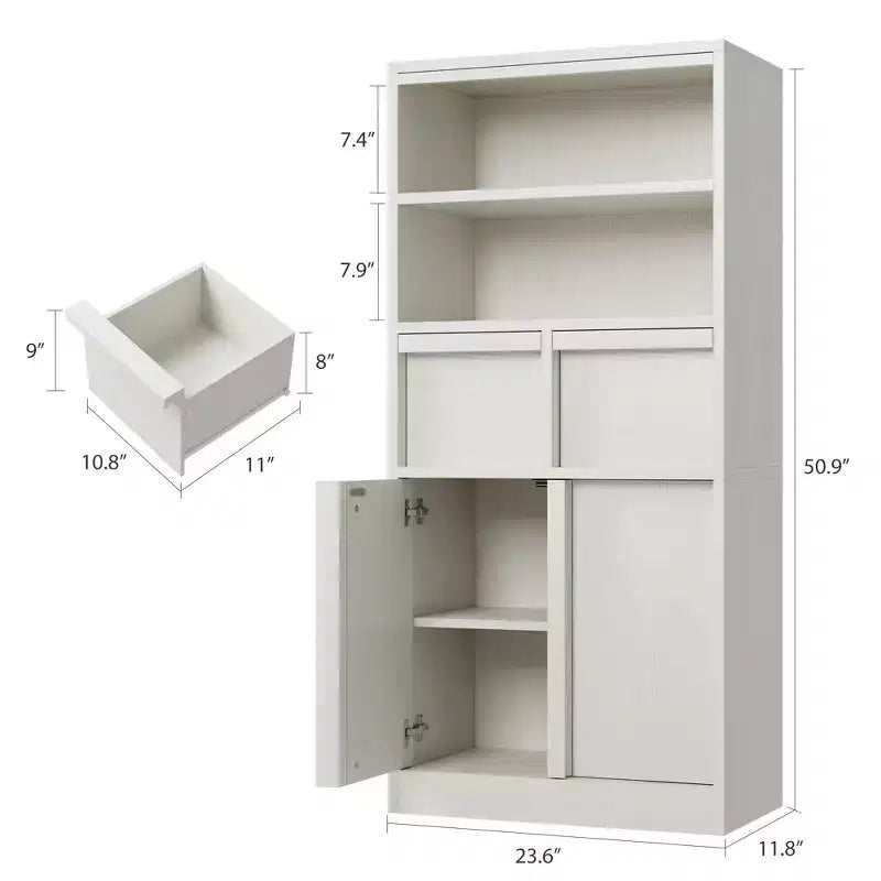 Meuble haut de salle de bain, meuble de rangement au sol avec portes et 2 tiroirs, meuble de rangement de salle de bain autonome de 130 cm de hauteur pour salle de bain, salon, cuisine