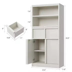 Meuble haut de salle de bain, meuble de rangement au sol avec portes et 2 tiroirs, meuble de rangement de salle de bain autonome de 130 cm de hauteur pour salle de bain, salon, cuisine