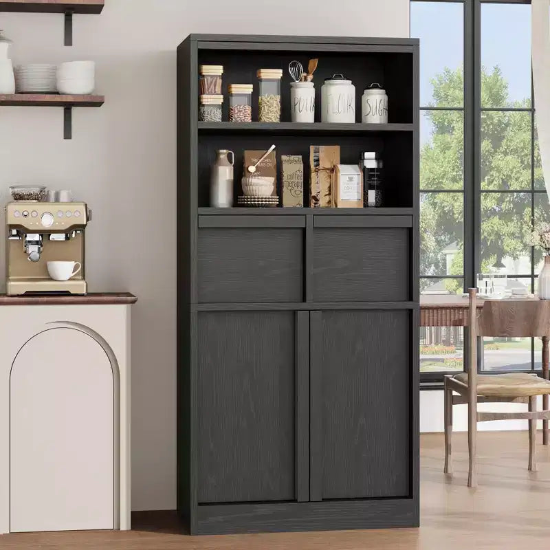 Meuble haut de salle de bain, meuble de rangement au sol avec portes et 2 tiroirs, meuble de rangement de salle de bain autonome de 130 cm de hauteur pour salle de bain, salon, cuisine