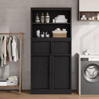 Tall Bathroom Cabinet, Floor Storage Cabinet with Doors & 2 Drawers, 51 H Bathroom Organizer Cabinet Freestanding for Bathroom, Living Room, Kitchen