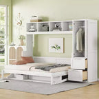 Lit escamotable grand lit/Queen, lit mural d'armoire en bois avec placard et tiroirs, lit pliant pour chambre d'amis, petite chambre