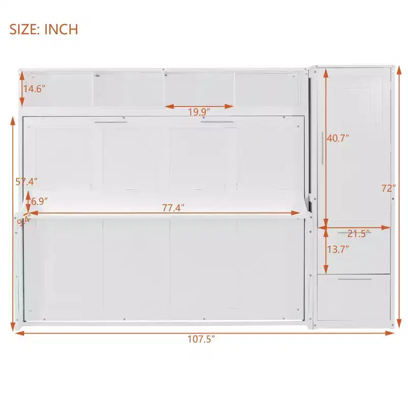 Lit escamotable grand lit/Queen, lit mural d'armoire en bois avec placard et tiroirs, lit pliant pour chambre d'amis, petite chambre