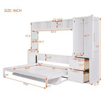 Lit escamotable grand lit/Queen, lit mural d'armoire en bois avec placard et tiroirs, lit pliant pour chambre d'amis, petite chambre