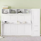 Lit escamotable grand lit/Queen, lit mural d'armoire en bois avec placard et tiroirs, lit pliant pour chambre d'amis, petite chambre