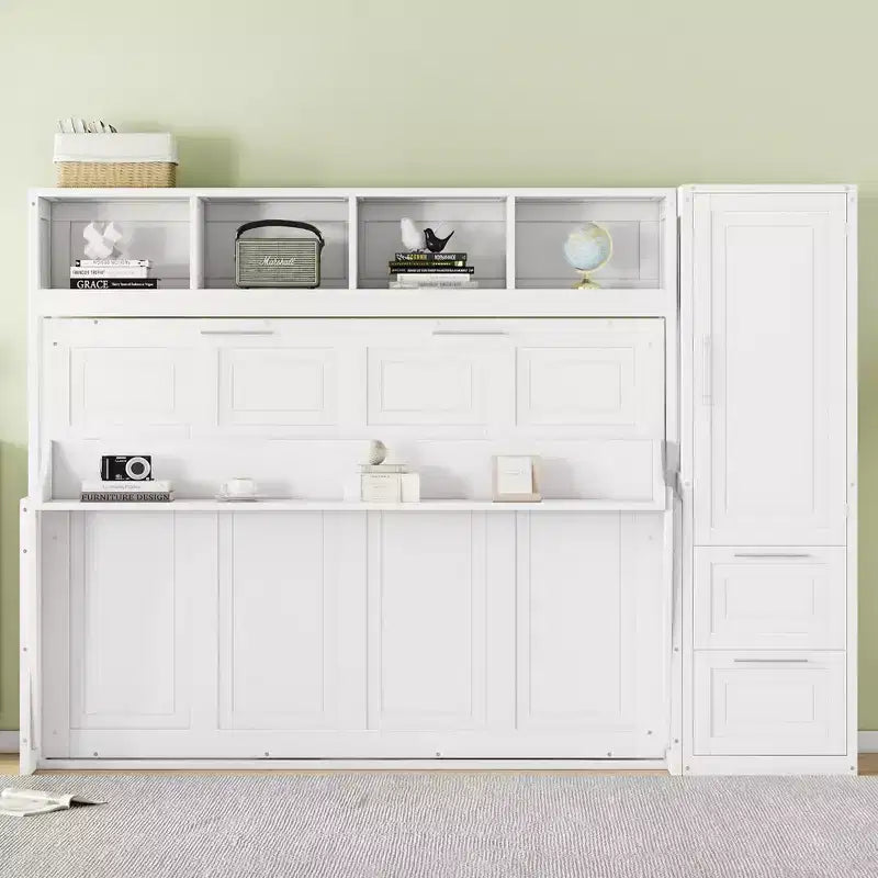 Lit escamotable grand lit/Queen, lit mural d'armoire en bois avec placard et tiroirs, lit pliant pour chambre d'amis, petite chambre