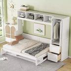 Lit escamotable grand lit/Queen, lit mural d'armoire en bois avec placard et tiroirs, lit pliant pour chambre d'amis, petite chambre