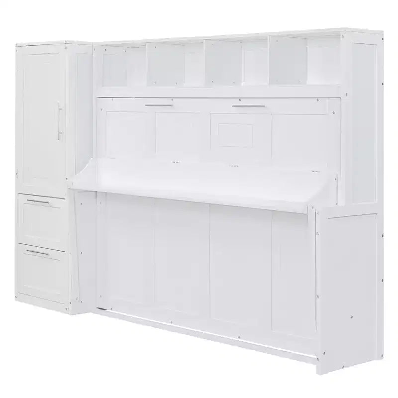 Lit escamotable grand lit/Queen, lit mural d'armoire en bois avec placard et tiroirs, lit pliant pour chambre d'amis, petite chambre