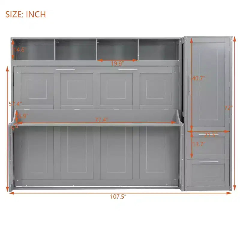 Lit escamotable grand lit/Queen, lit mural d'armoire en bois avec placard et tiroirs, lit pliant pour chambre d'amis, petite chambre
