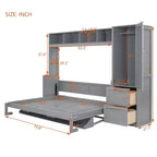 Lit escamotable grand lit/Queen, lit mural d'armoire en bois avec placard et tiroirs, lit pliant pour chambre d'amis, petite chambre